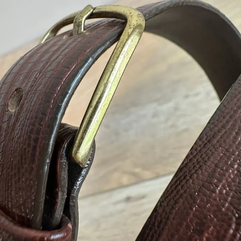 Buxton vintage Genuine Leather Lizard Grain Brown and Gold Belt 42